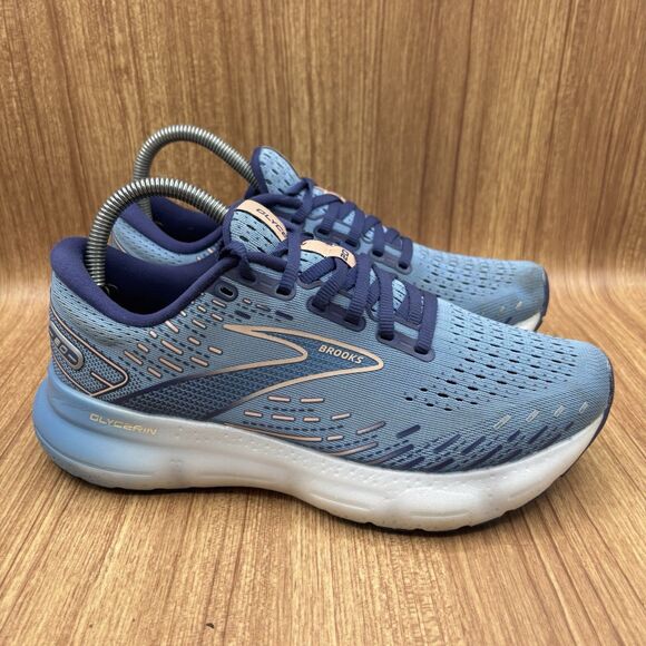 Brooks Shoes - Brooks Women's Glycerin 20 Neutral Running Sneaker Blue Peach White Size 8.5 B